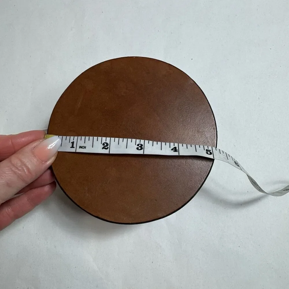 Vintage Leather Lidded Round Box Fur Lined 5 Inch Rare Trinket Jewelry Box